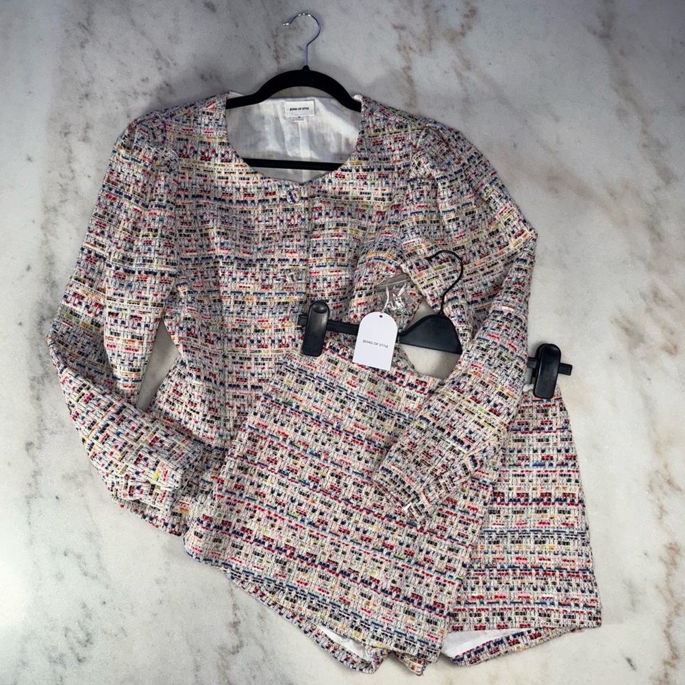 Song of Style Elma Tweed Jacket Top & Cloe Skort Set Rainbow Multi Two Piece